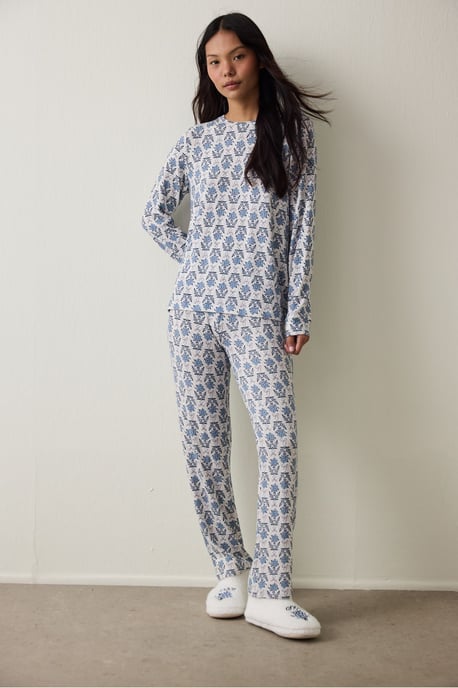 Floral Print Tea Time Thermal Effect Sweatshirt Pajama Top - Image 2