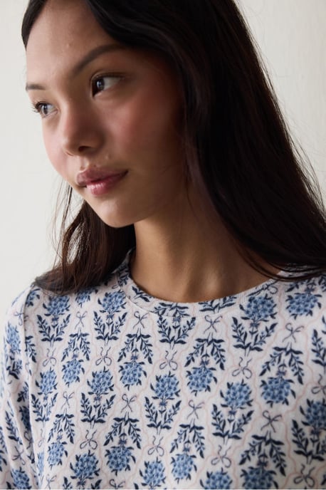 Floral Print Tea Time Thermal Effect Sweatshirt Pajama Top - Image 3