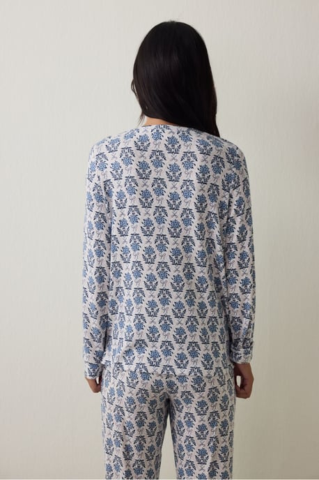 Floral Print Tea Time Thermal Effect Sweatshirt Pajama Top - Image 4