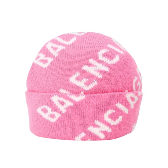 Balenciaga All Over Logo Knitted Beanie (Pink/White) - Image 2
