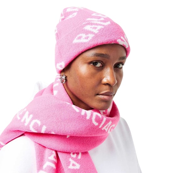 Balenciaga All Over Logo Knitted Beanie (Pink/White) - Image 4