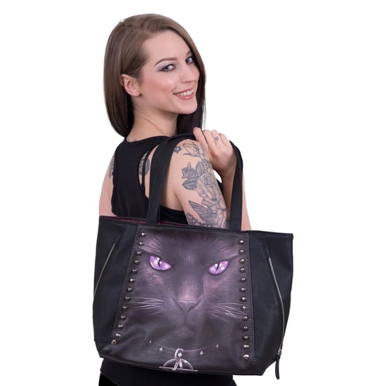 Spiral Black Cat Faux Leather Tote Bag (Black) - Image 3
