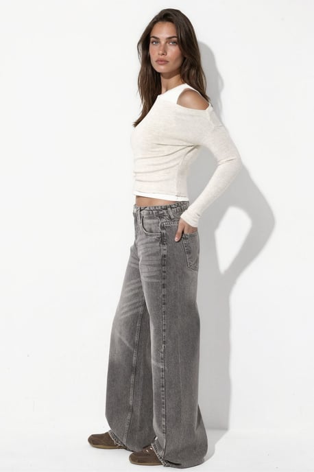 Textured Layered Blouse with Asymmetric Neckline - Image 2