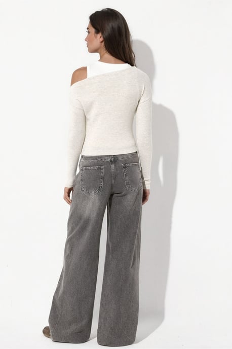 Textured Layered Blouse with Asymmetric Neckline - Image 3