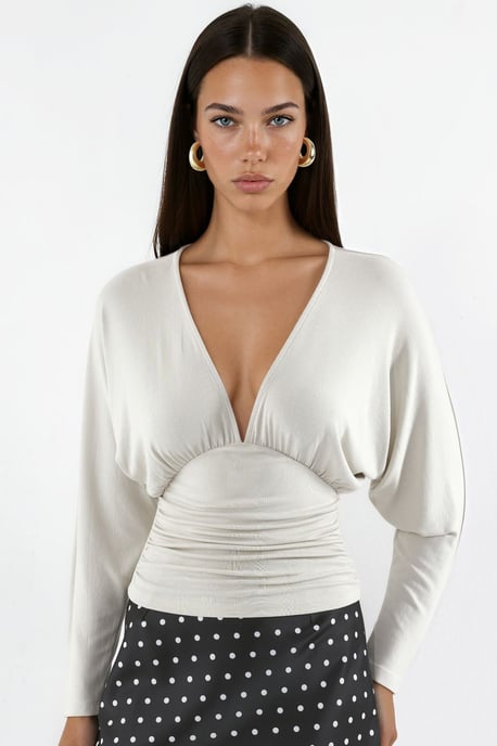 Gebreide blouse met V-hals en relaxed fit - Image 1