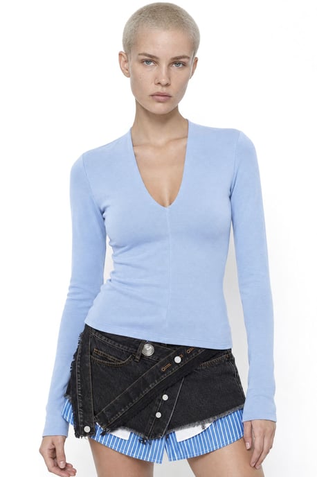 Slim Fit V-Neck Long Sleeve Blouse - Image 1