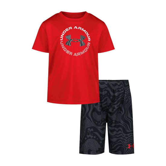 Under Armour Set met T-shirt en korte broek met groot logo voor jongens van Tech (Rood/zwart) - Image 1