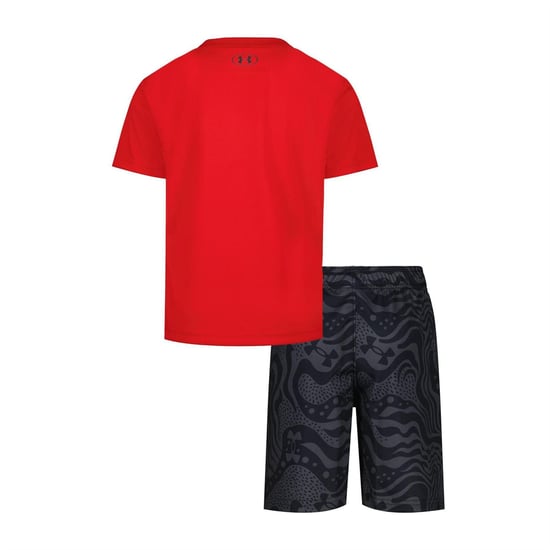 Under Armour Set met T-shirt en korte broek met groot logo voor jongens van Tech (Rood/zwart) - Image 2