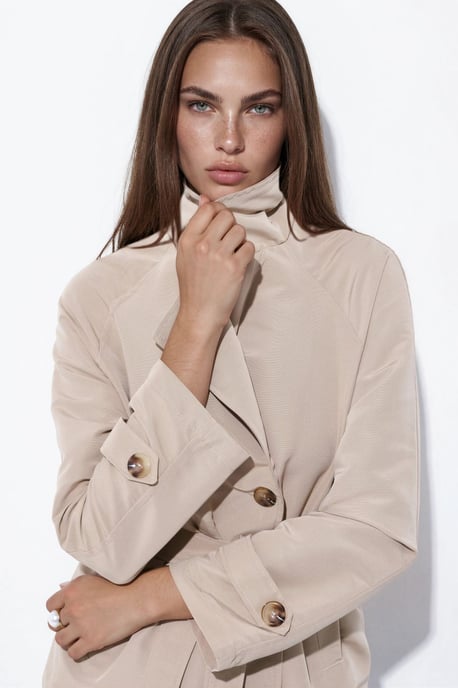 Belted Flowy Short Trench Coat - Image 3