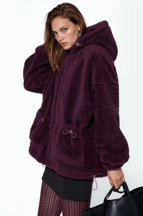 Oversized Hooded Textured Jacket - Image 2