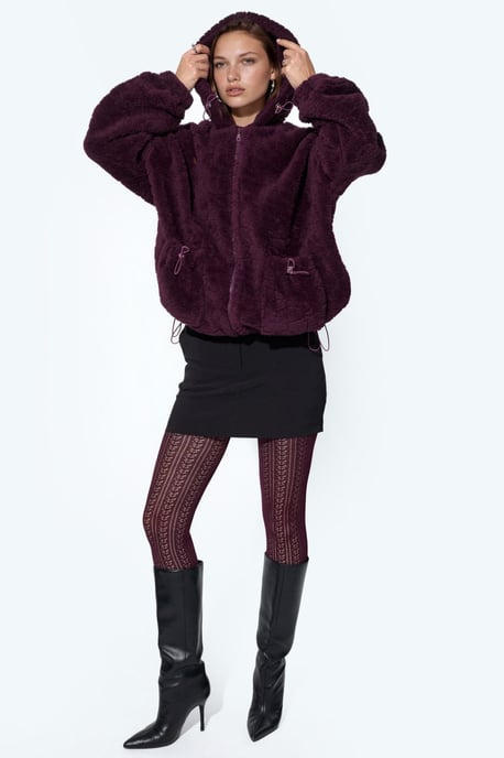 Oversized Hooded Textured Jacket - Image 4