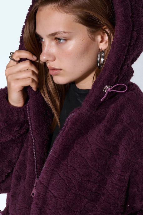 Oversized Hooded Textured Jacket - Image 5
