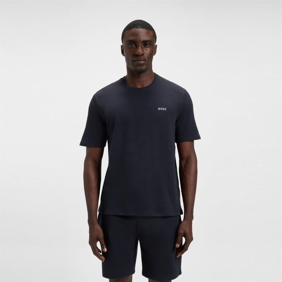 Boss Mens Waffle Knit Structured Pyjama Top (Navy) - Image 2