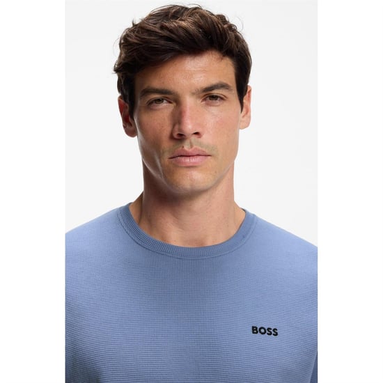 Boss Gestructureerd pyjamashirt voor heren van wafelbreisel (Pastelblauw) - Image 4