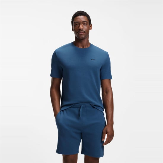 Boss Gestructureerd pyjamashirt voor heren van wafelbreisel (Middenblauw) - Image 2