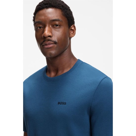 Boss Gestructureerd pyjamashirt voor heren van wafelbreisel (Middenblauw) - Image 4