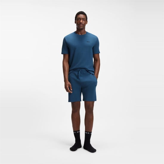 Boss Gestructureerd pyjamashirt voor heren van wafelbreisel (Middenblauw) - Image 5