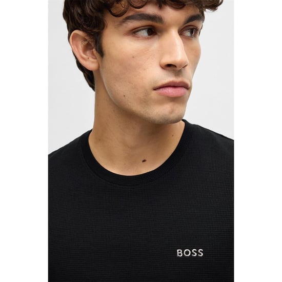 Boss Mens Waffle Knit Structured Pyjama Top (Black) - Image 4