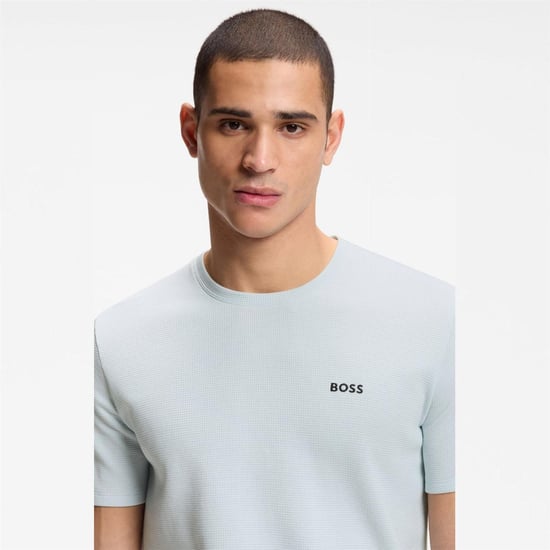 Boss Gestructureerd pyjamashirt voor heren van wafelbreisel (Lichtblauw) - Image 4