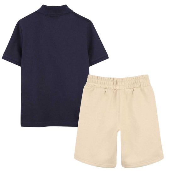 Boss Set med randig polotröja med logotyp och shorts för barn (Marinblått/Beige) - Image 2