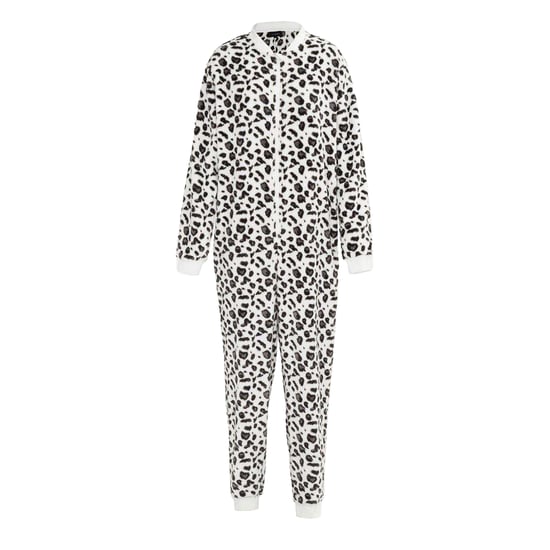 Linea Heltäckande nattkläder i fleece med leopardmönster för kvinnor/damer (Svart/vit) - Image 1