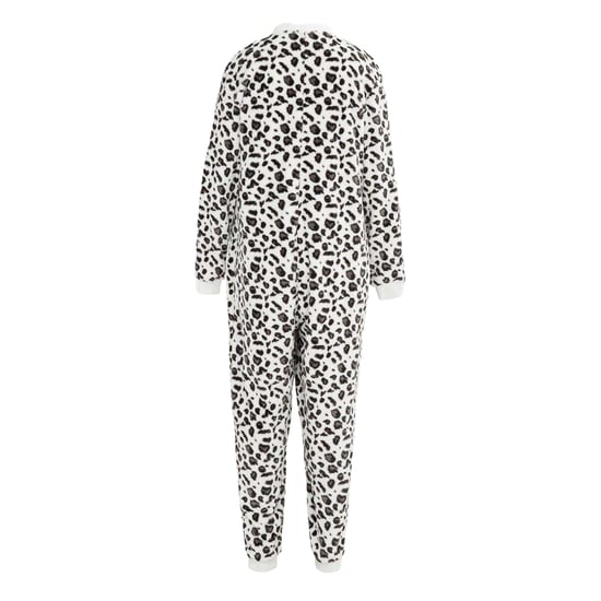 Linea Heltäckande nattkläder i fleece med leopardmönster för kvinnor/damer (Svart/vit) - Image 2