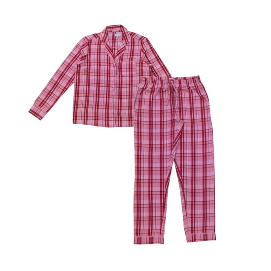 Linea Lange pyjamaset voor dames van katoen met ruitjesmotief en knoopsluiting aan de voorkant (1 stuk) (Roze) - Image 1