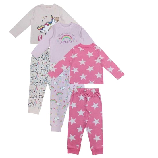 Star Lange pyjamaset met eenhoornmotief voor kinderen (set van 3) (Zwart/roze) - Image 1