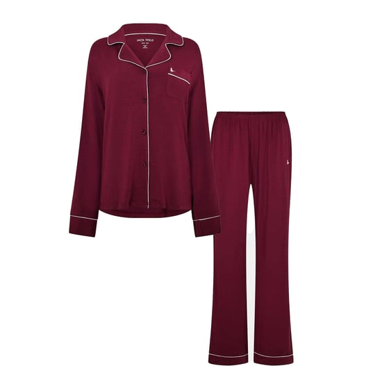 Jack Wills Lange pyjamaset met kraag voor dames (Wijn) - Image 1