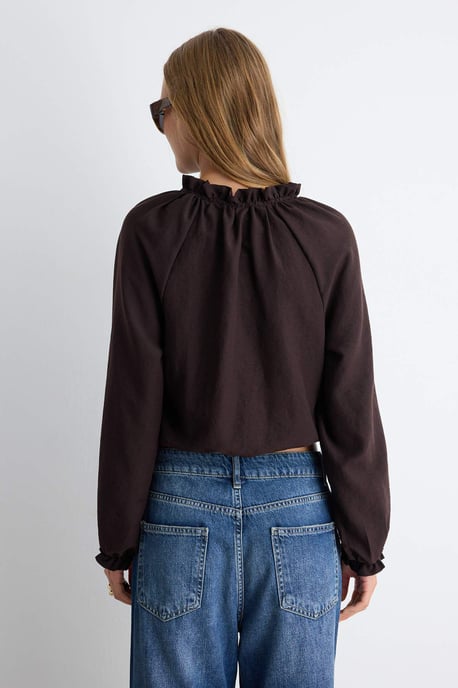 TRENDYOLMİLLA Dames Bruin Effen Lang Regular fit Blouses - Image 3