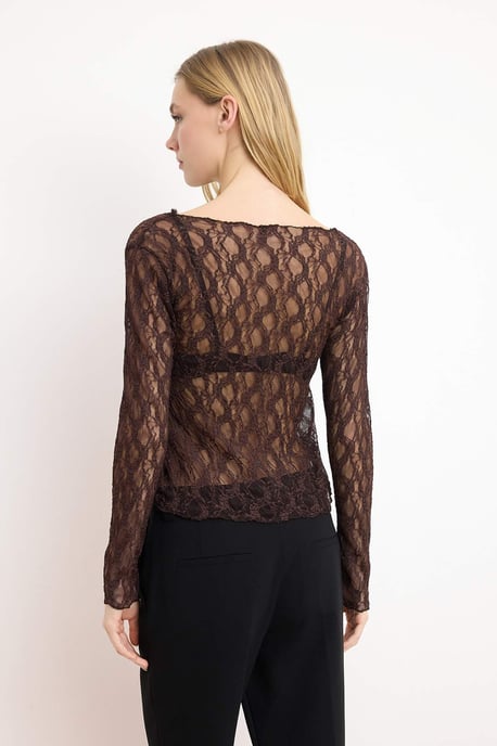 TRENDYOLMİLLA Dames Bruin Effen Lang Getailleerd Blouses - Image 3
