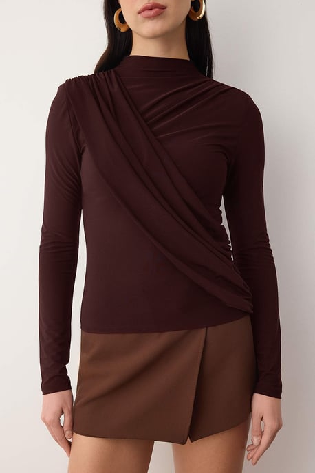 TRENDYOLMİLLA Dames Bruin Effen Lang Getailleerd Blouses - Image 2
