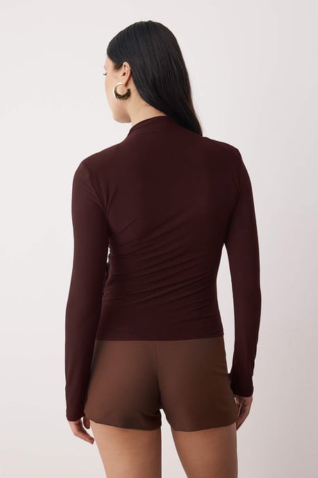 TRENDYOLMİLLA Dames Bruin Effen Lang Getailleerd Blouses - Image 3