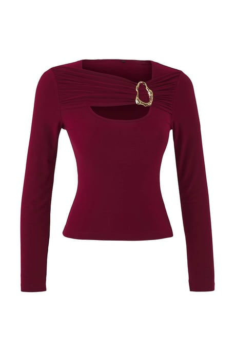 TRENDYOLMİLLA Dames Bordeaux Effen Lang Getailleerd Blouses - Image 4