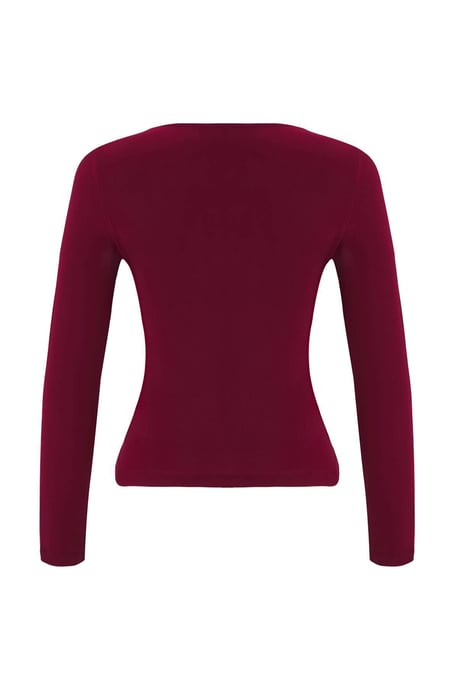 TRENDYOLMİLLA Dames Bordeaux Effen Lang Getailleerd Blouses - Image 5
