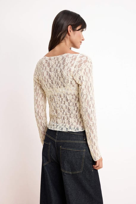 TRENDYOLMİLLA Dames Ecru Effen Lang Getailleerd Blouses - Image 3