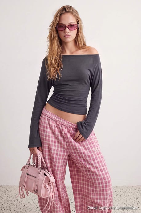 TRENDYOLMİLLA Dames Grijs Effen Lang Getailleerd Blouses - Image 1