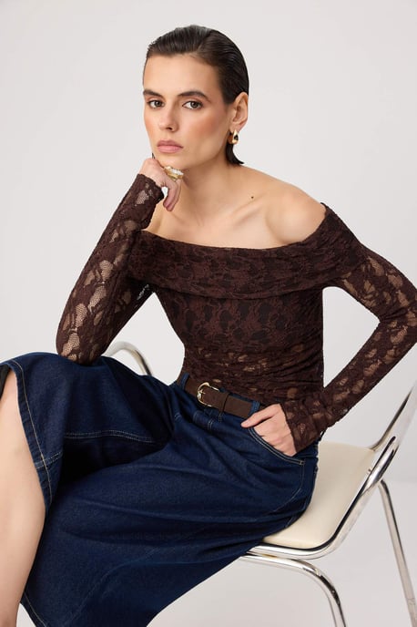 TRENDYOLMİLLA Dames Bruin Effen Lang Getailleerd Blouses - Image 4