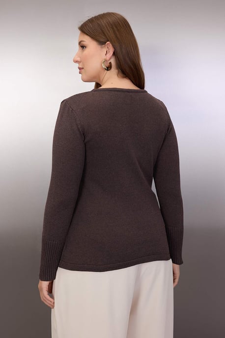 Trendyol Curve Dames Bruin Effen Lang Regular fit Grote maten Blouses - Image 3