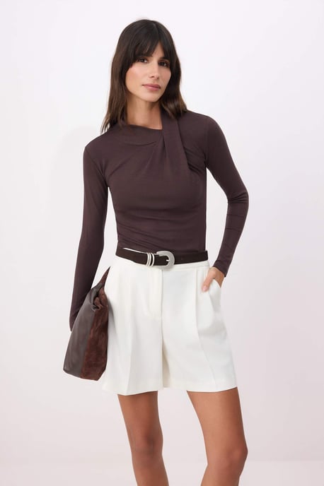 TRENDYOLMİLLA Dames Bruin Effen Lang Getailleerd Blouses - Image 4