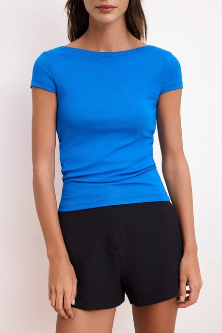 TRENDYOLMİLLA Dames Blauw Effen Kort Getailleerd Blouses - Image 2
