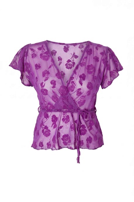 Trendyol Curve Dames Paars Bloemen Kort Getailleerd Grote maten Blouses - Image 3