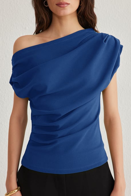 TRENDYOLMİLLA Dames Donkerblauw Effen Kort Regular fit Blouses - Image 2