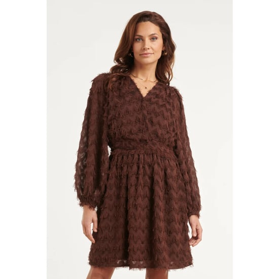 Smashed Lemon Jurk met v-hals, fringe structuur en tailleband | - Image 1