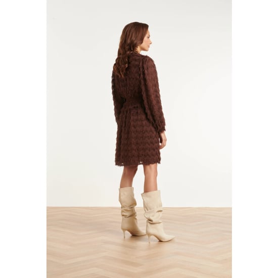 Smashed Lemon Jurk met v-hals, fringe structuur en tailleband | - Image 2