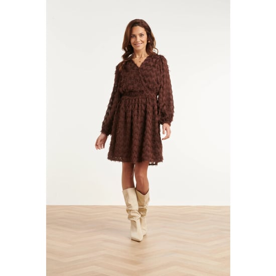 Smashed Lemon Jurk met v-hals, fringe structuur en tailleband | - Image 3