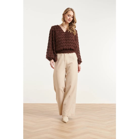Smashed Lemon Top met v-hals en decoratieve fringe structuur | - Image 4