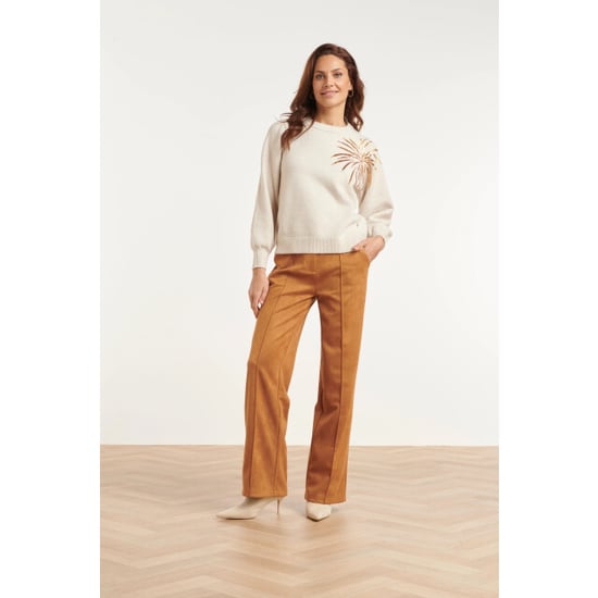 Smashed Lemon Suèdelook pantalon met wijde pijpen | - Image 1