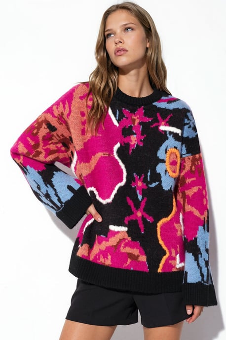 Jacquard Oversized Knit Sweater - Image 1