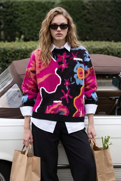 Jacquard Oversized Knit Sweater - Image 6